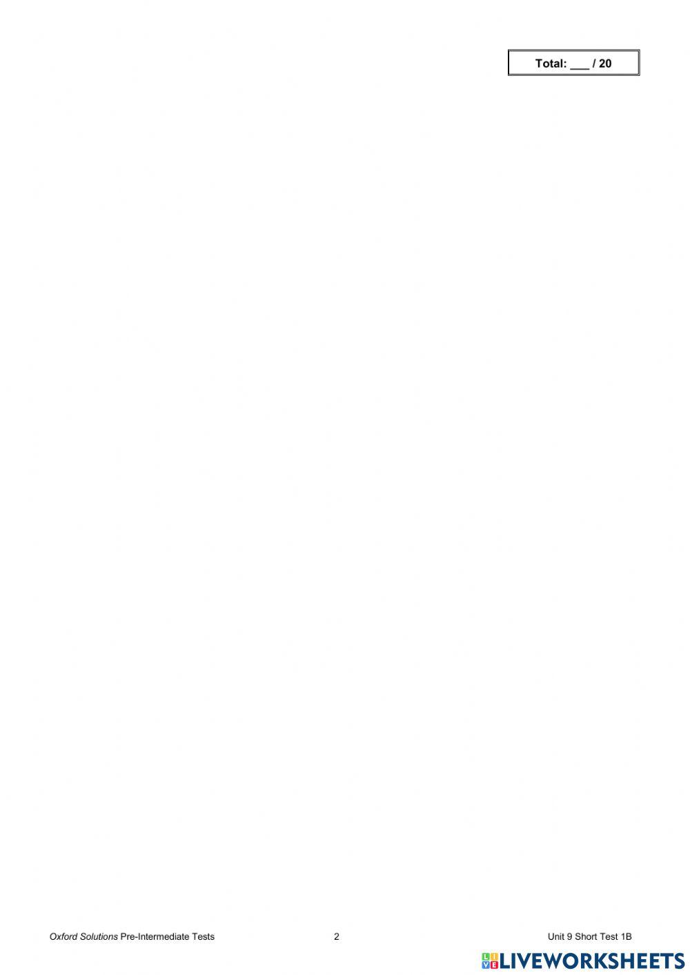 Unit 9 short test 1b - pre inter