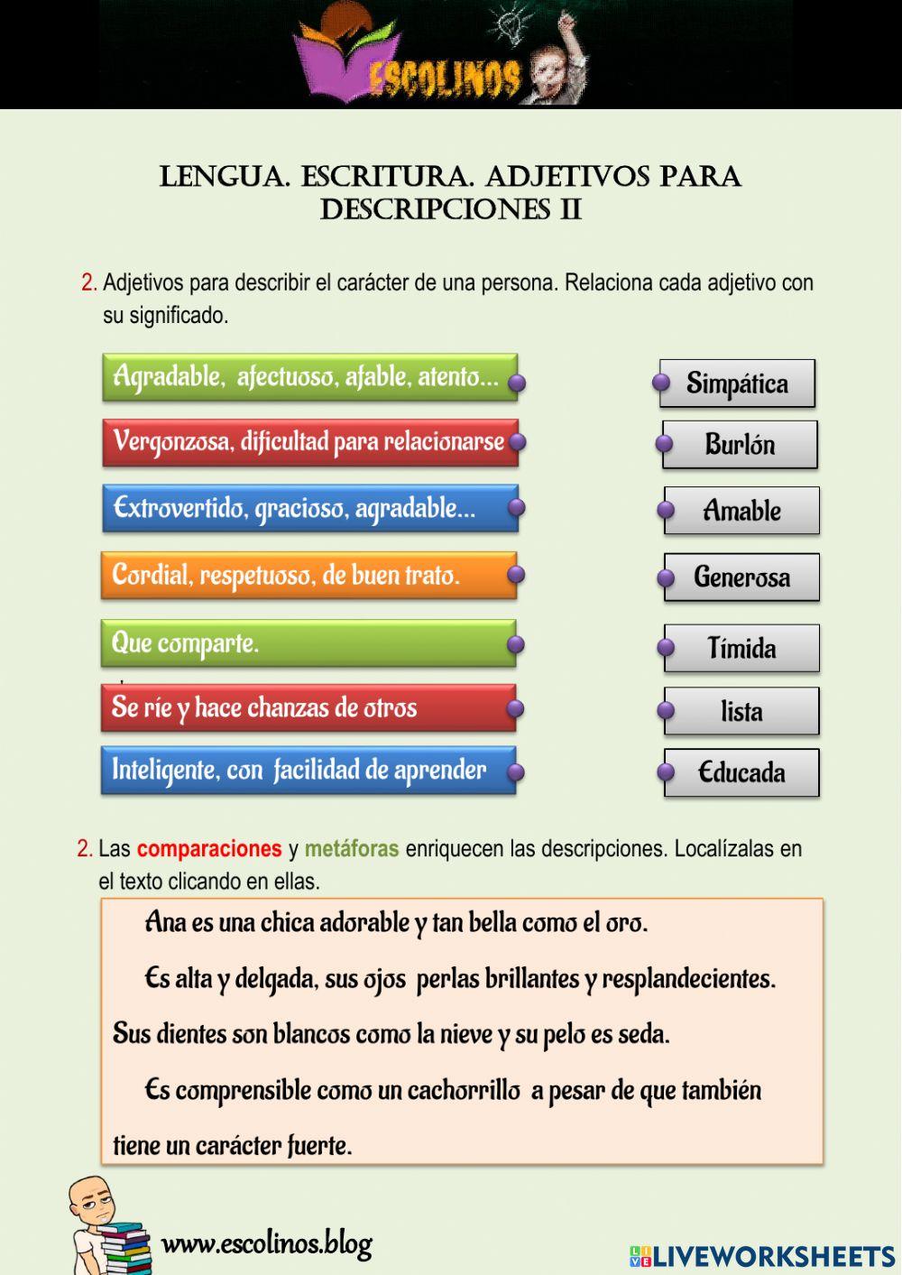 Lengua. Escritura. Adjetivos para descripciones II