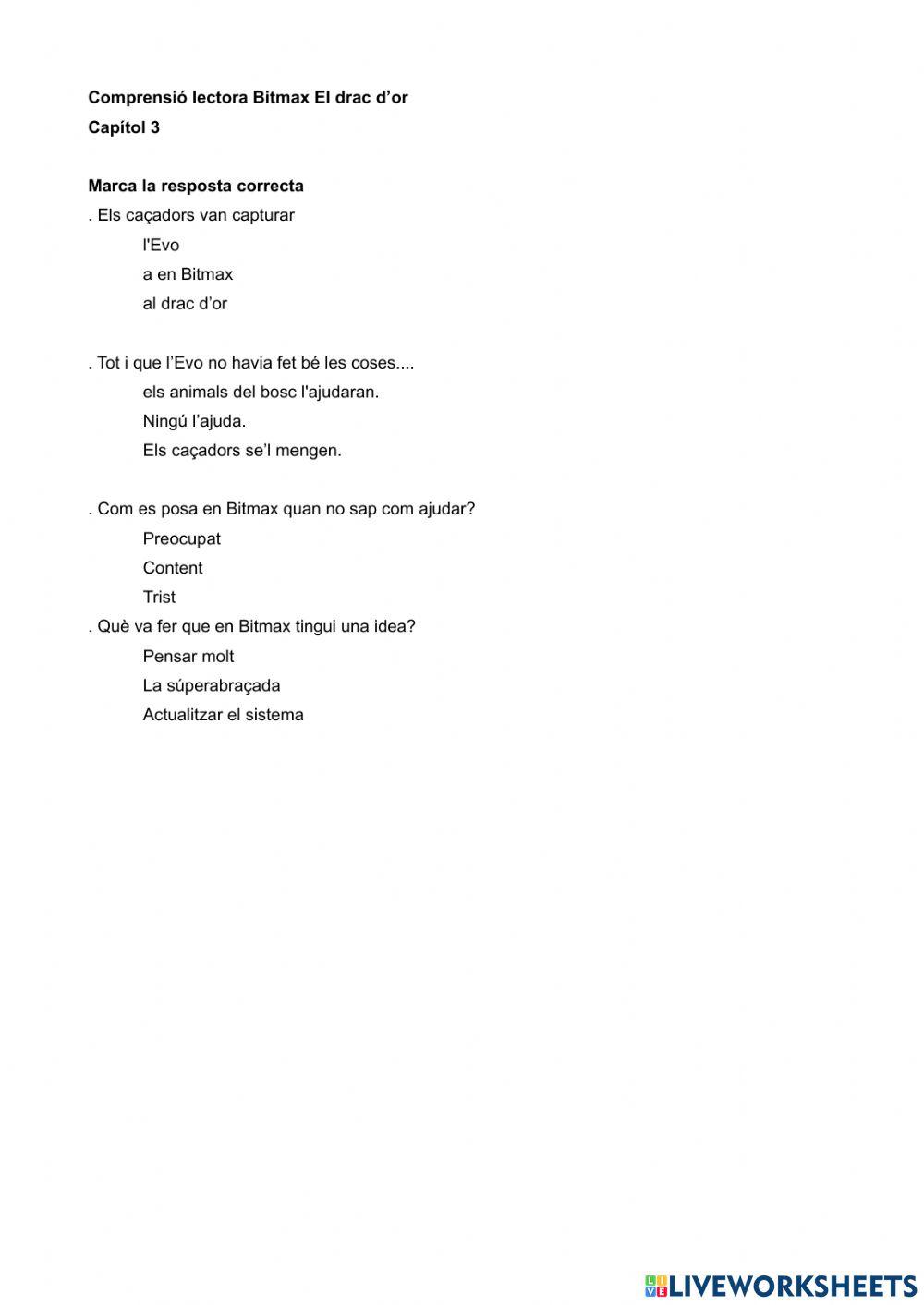 Comprensió lectora Bitmax El drac d’or Cap3
