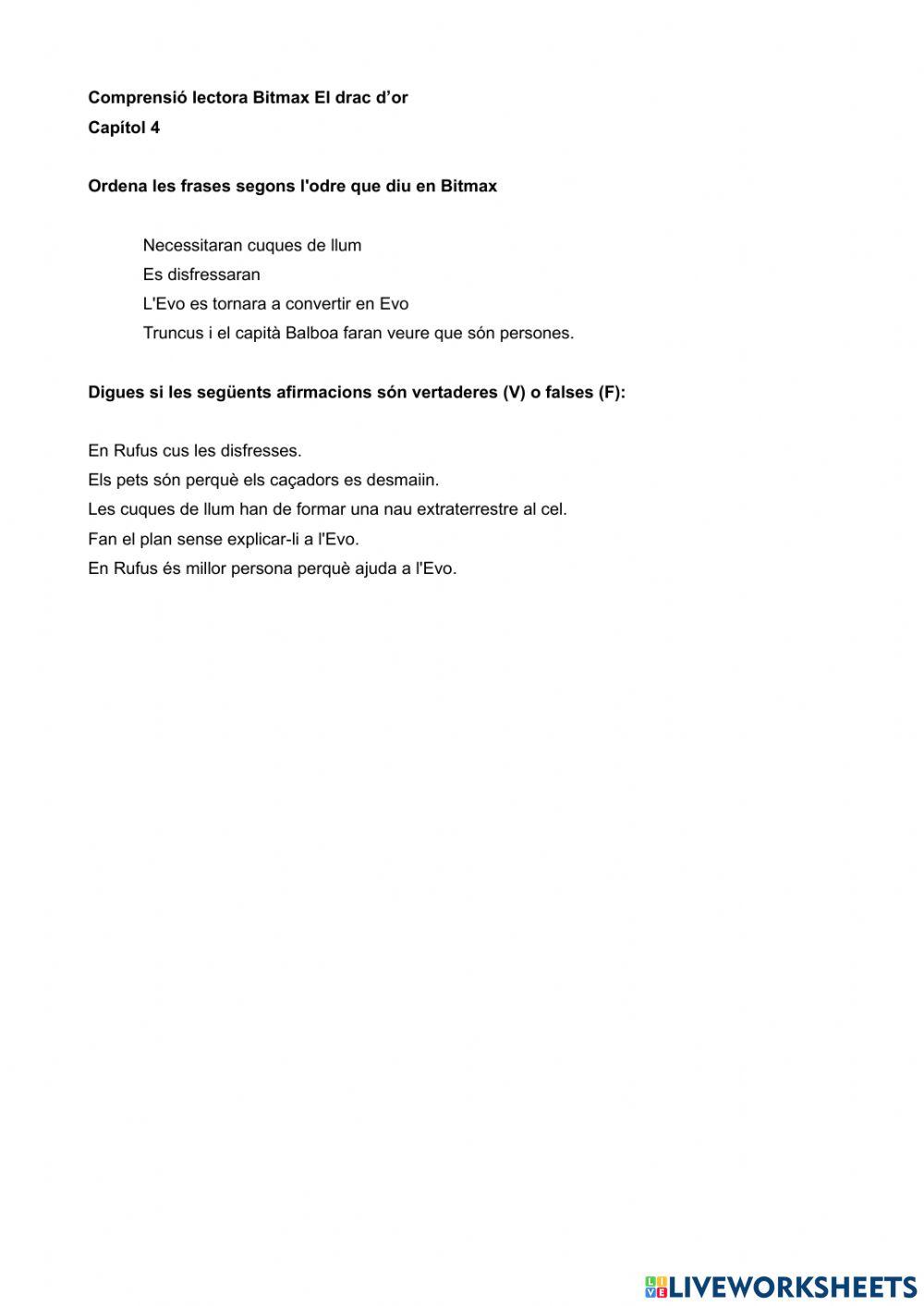 Comprensió lectora Bitmax El drac d’or Cap4