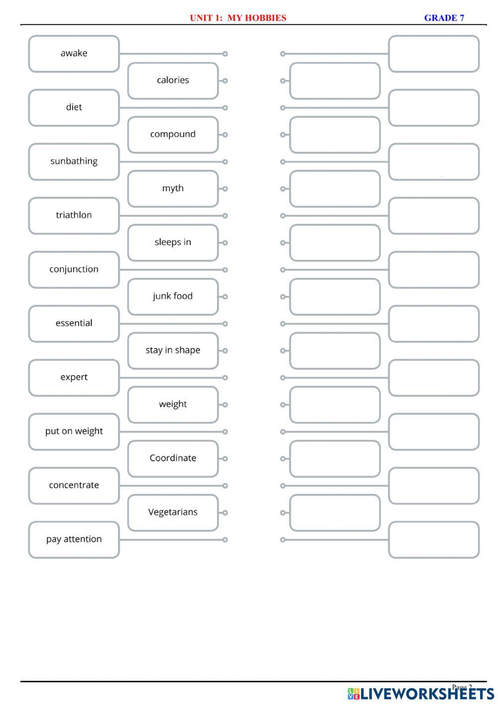 English 7.1 - Unit 2 - Vocabulary - Listen & match