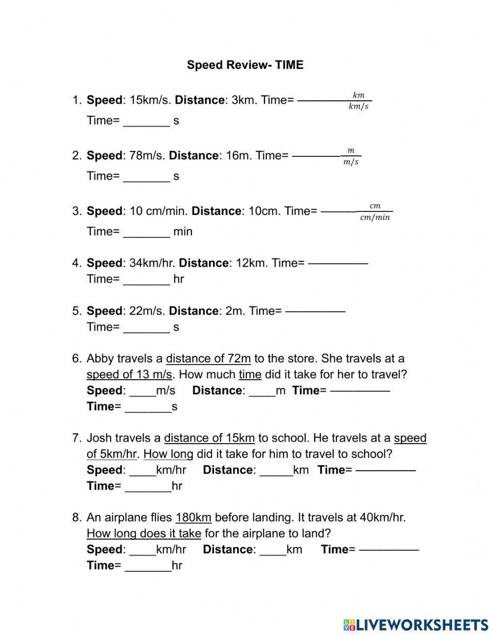 Speed Practice- Time formula
