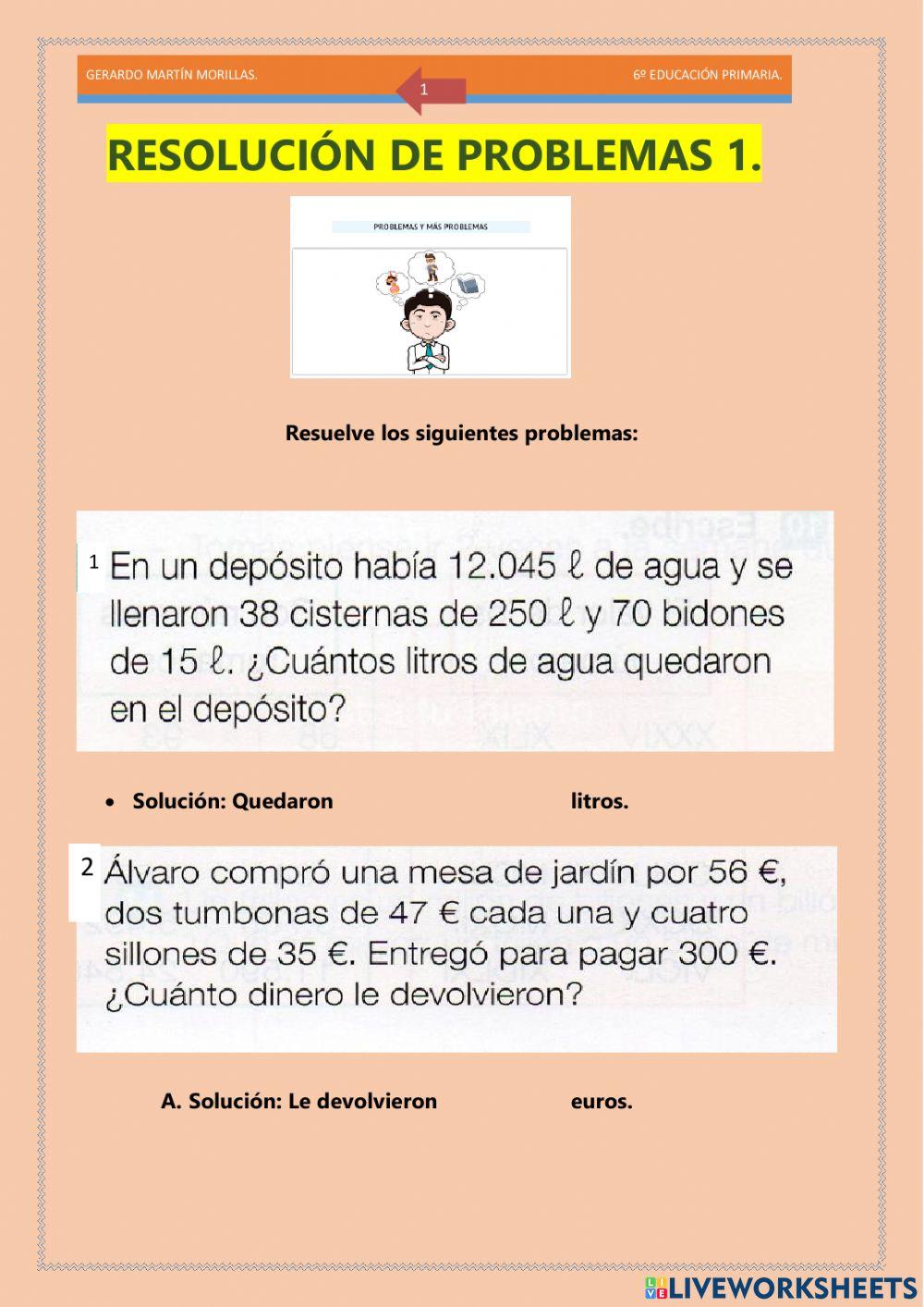 Resolución de problemas. Ficha 1. 6º.