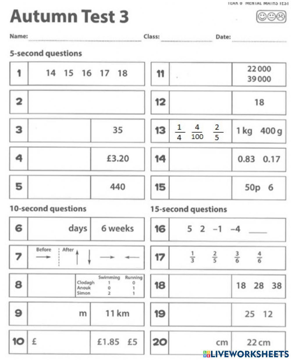 Mental Maths - Autumn 3 worksheet | Live Worksheets