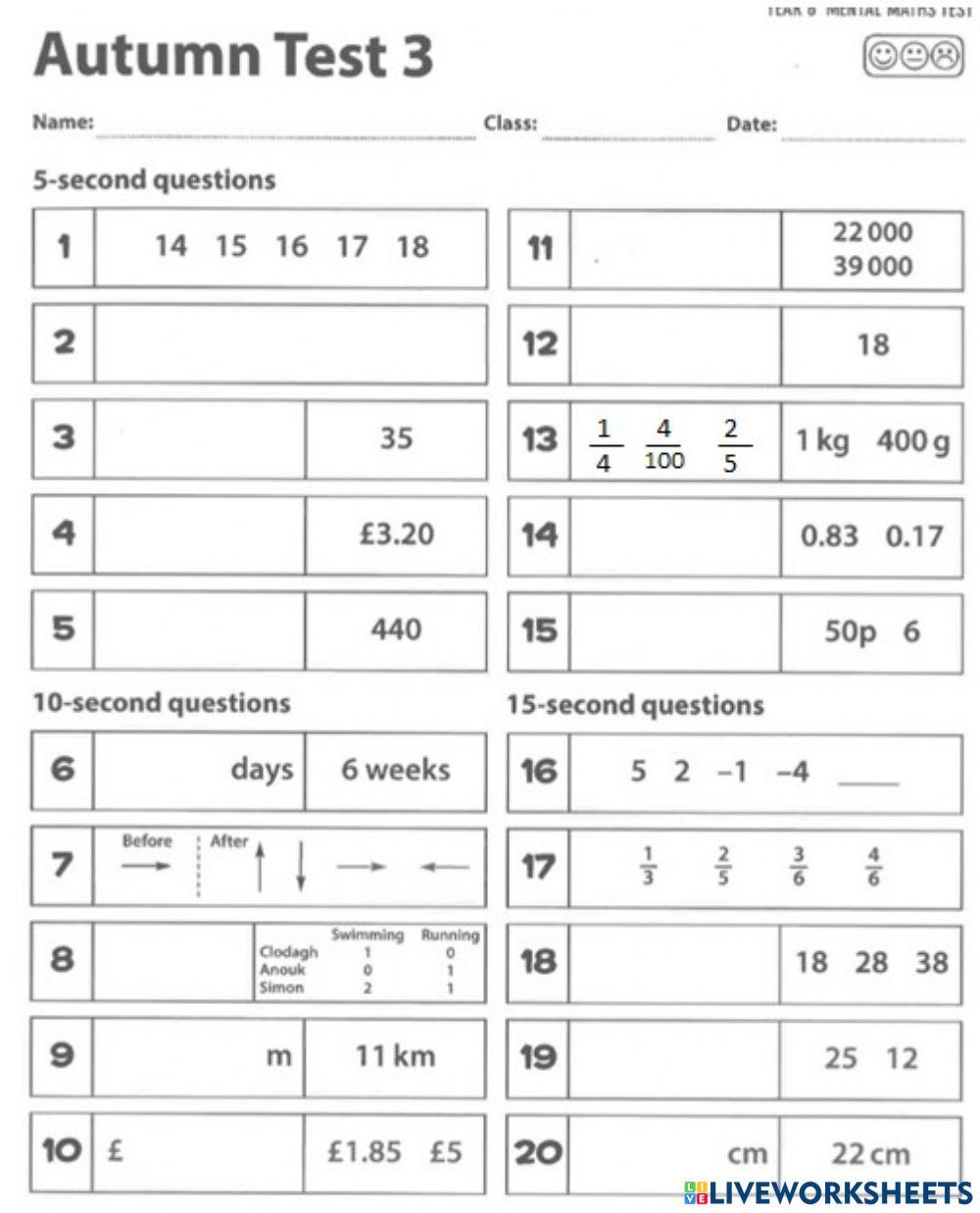 Mental Maths - Autumn 3
