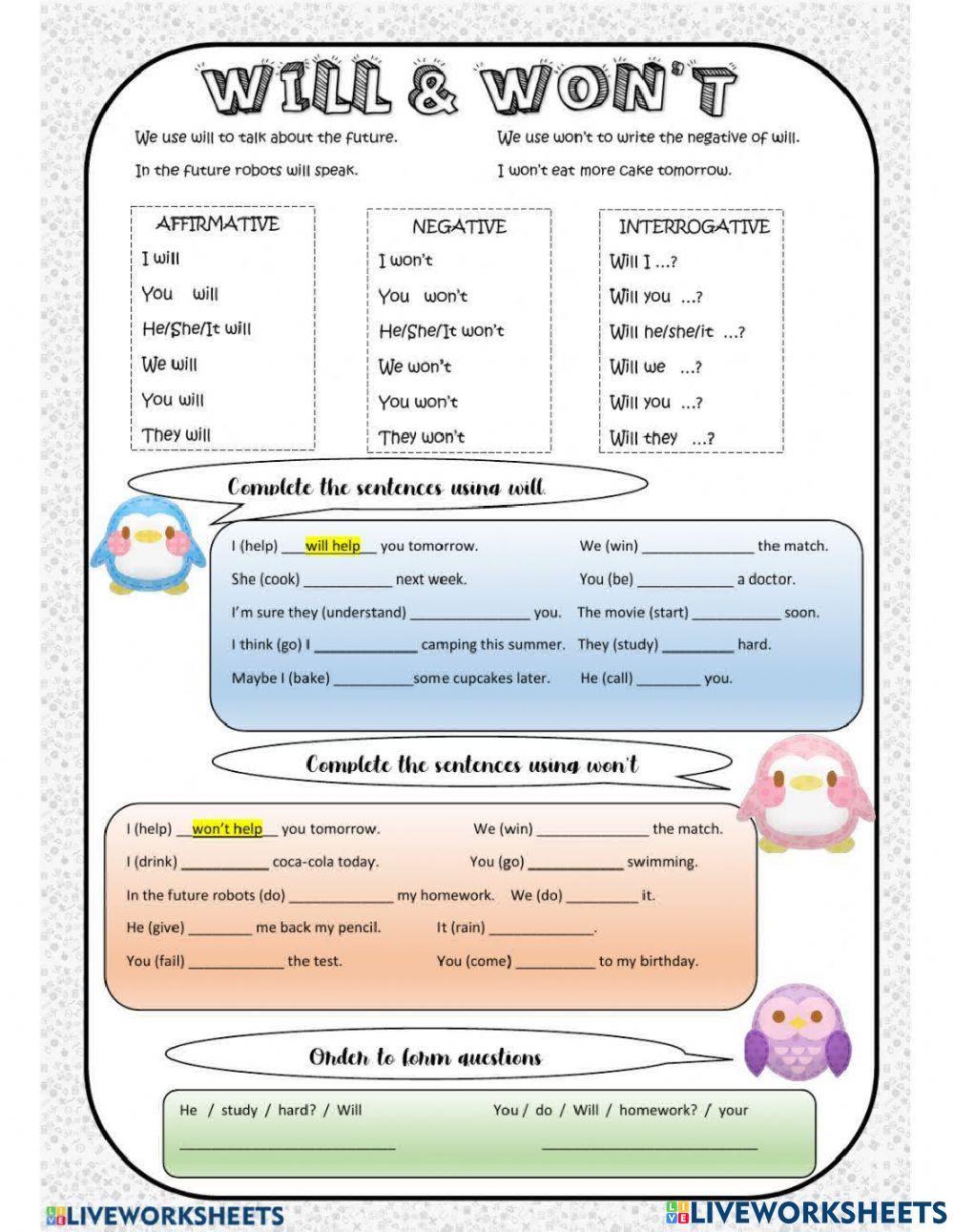 Future with will and won-t