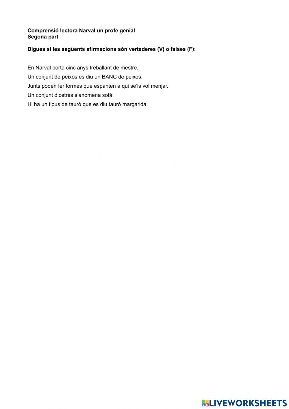 Comprensió lectora Narval un profe genial Part 2