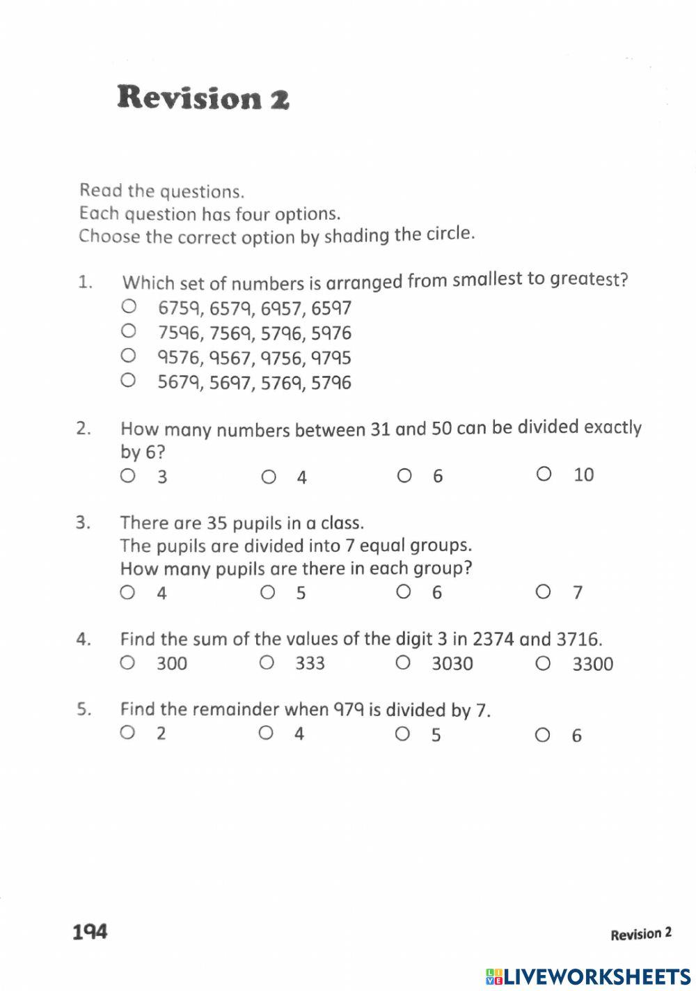 3A Revision 2 worksheet | Live Worksheets
