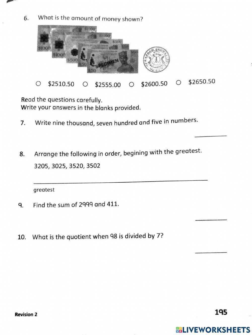 3A Revision 2 worksheet | Live Worksheets