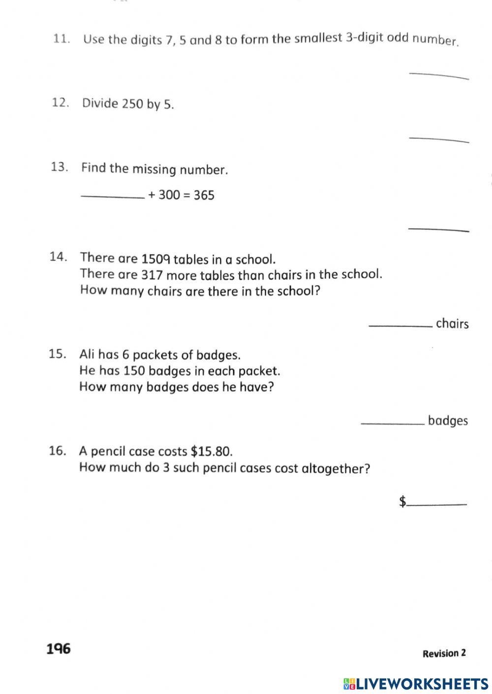 3A Revision 2 worksheet | Live Worksheets