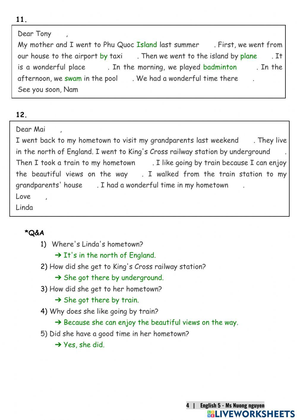 E5U3 (speaking) Where did you go on holiday? -nuongnguyen