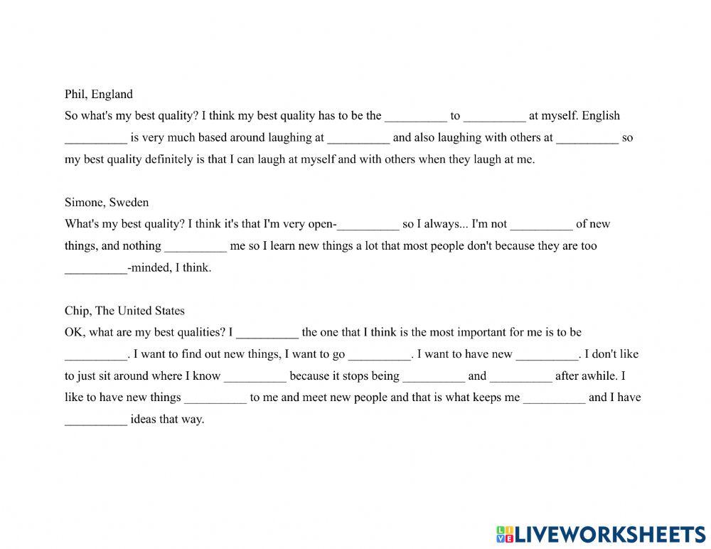 Personality Best Quality 6 ppl-Dictation Exercise