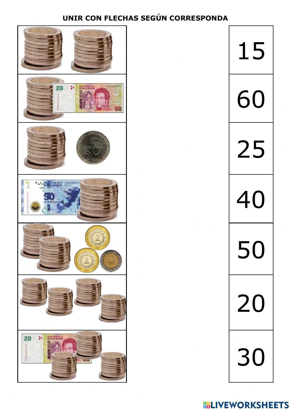 Relacionar cantidad de dinero con el número
