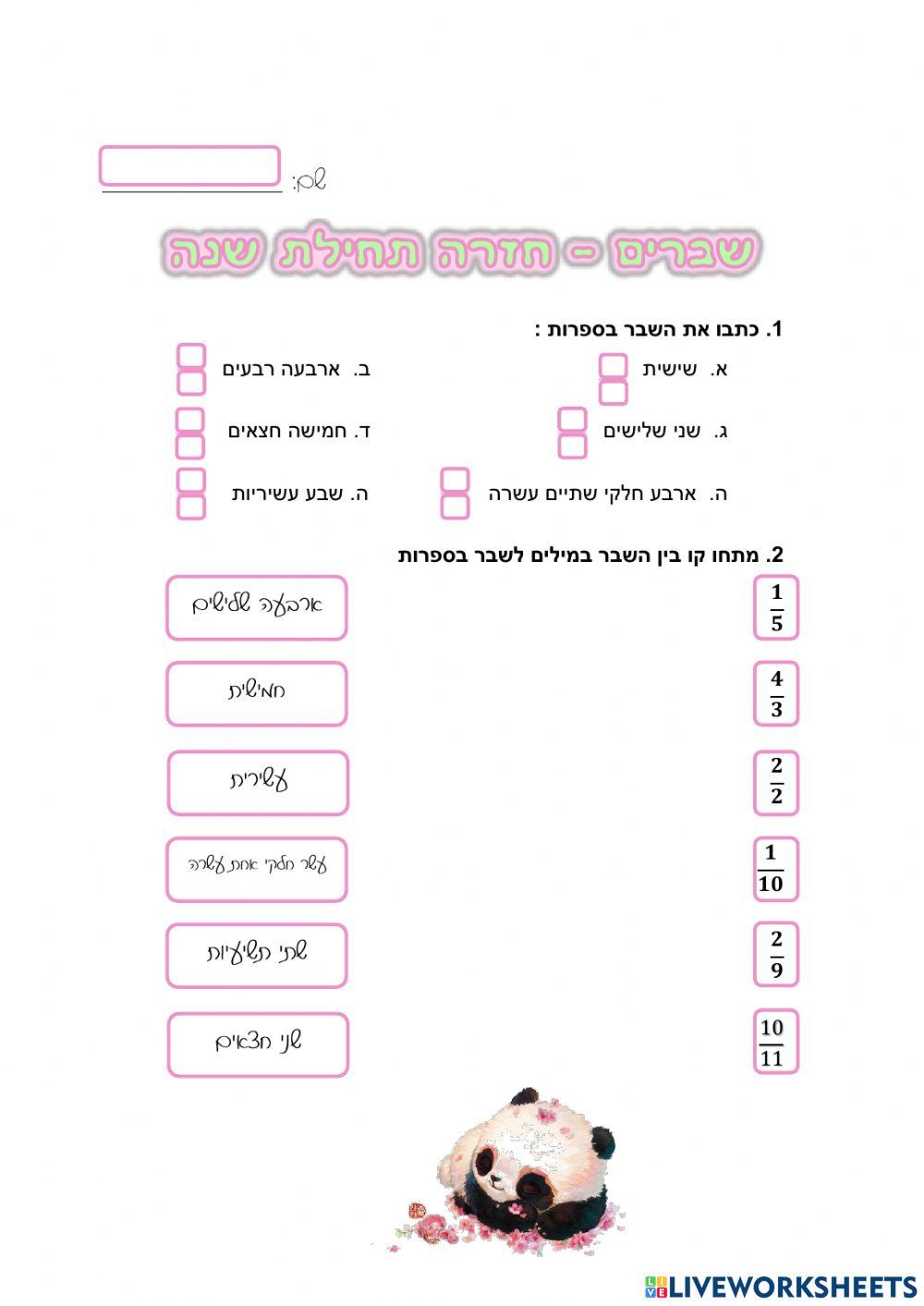 שברים חזרה תחילת כיתה ה