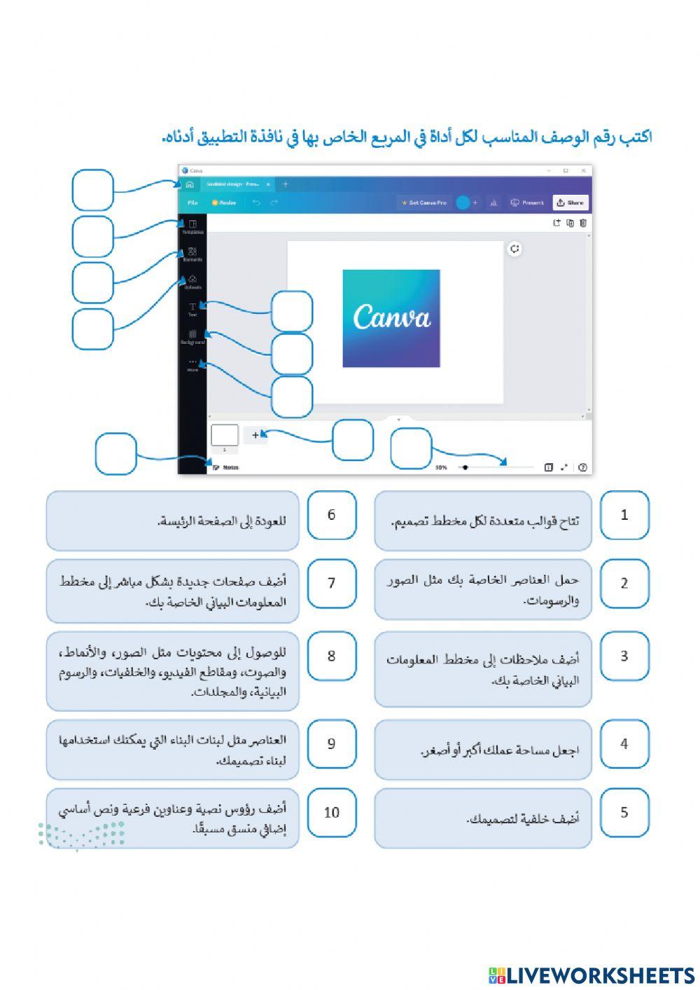 الواجهة الرئيسة لتطبيق كانفا
