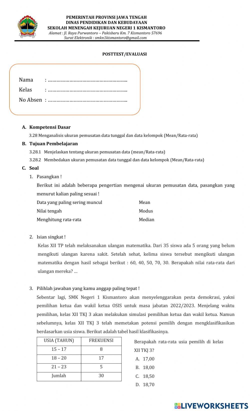 Evaluasi Ukuran Pemusatan Data Mean