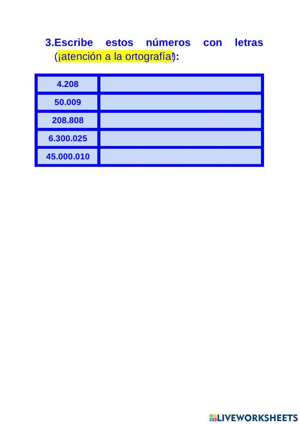 LECTURA y ESCRITURA DE NÚMEROS