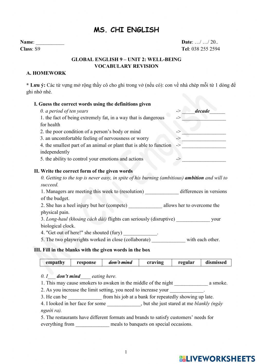 Foreign Teacher-S9-Week 6-U2-Vocab revision