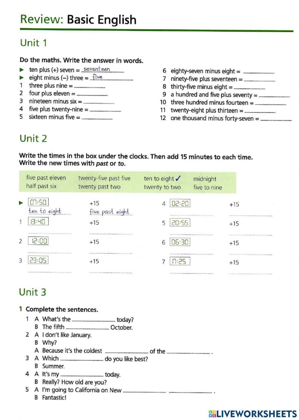 Basic Vocabulary Review (1-7) of Basic English
