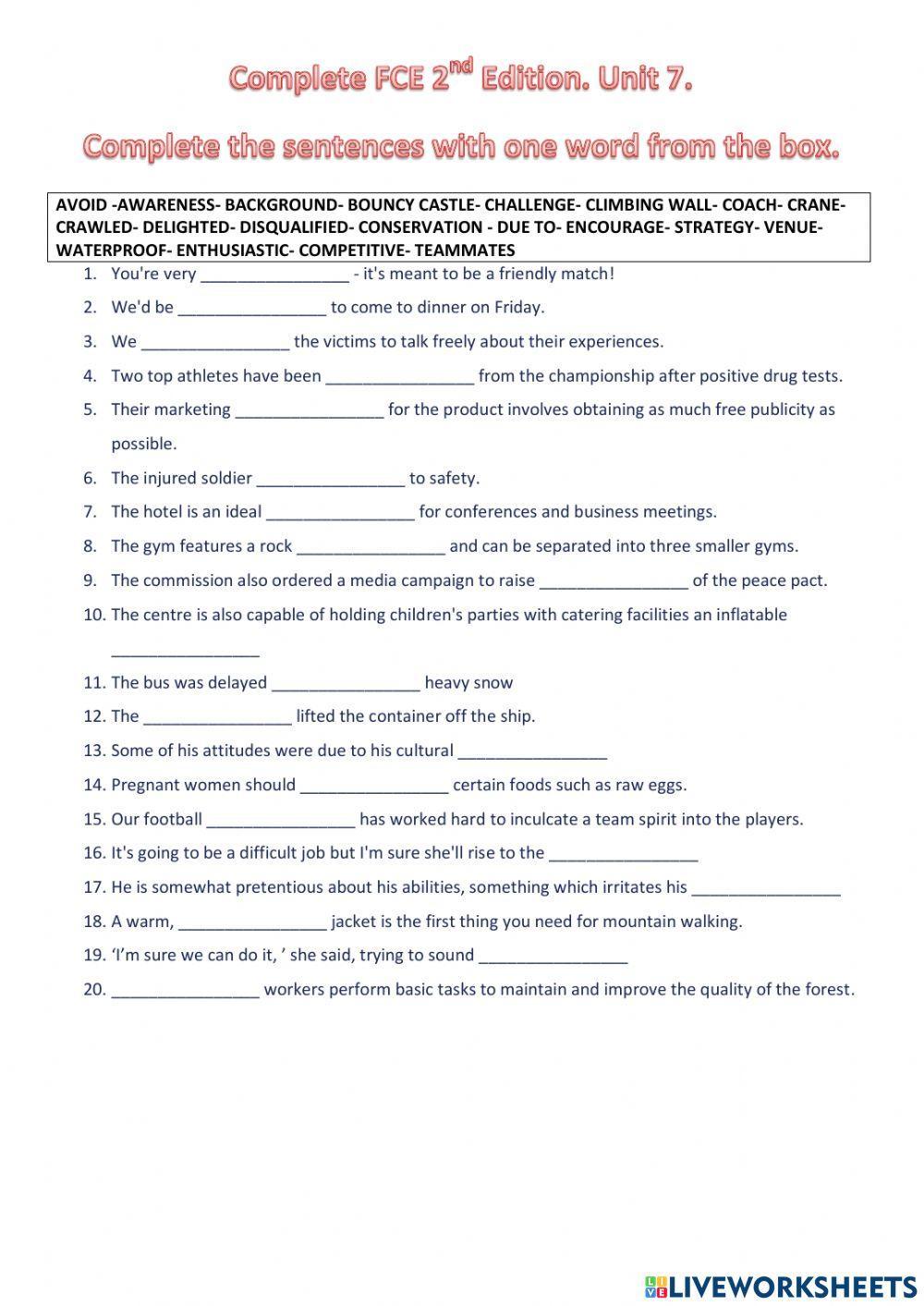 Complete FCE 2nd Edition. Unit 7. Vocabulary 2