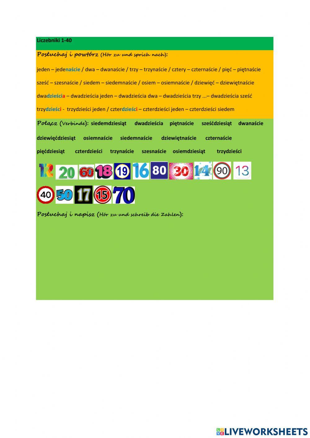 Liczby 1-40