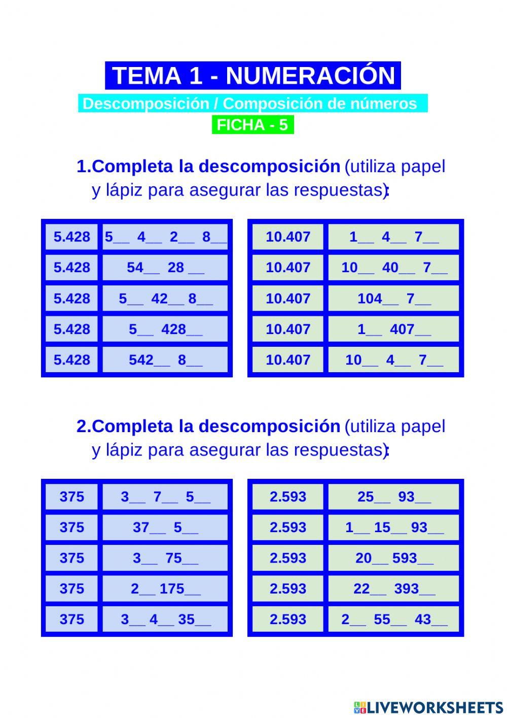 Descomposición de números