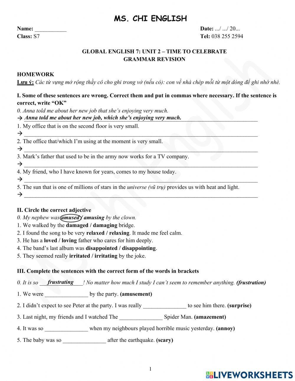 Viet Teacher - S7 - Week 6 - U2 - Grammar Revision - P1