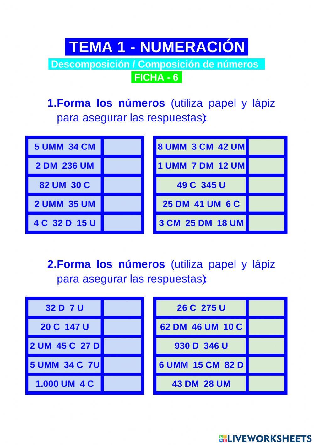 Descomposición de números