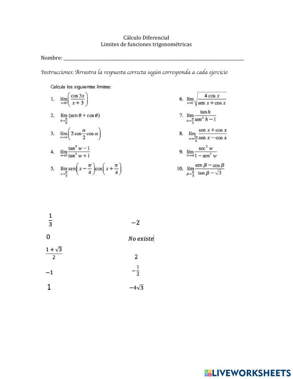 Limites de funciones trogonométricas