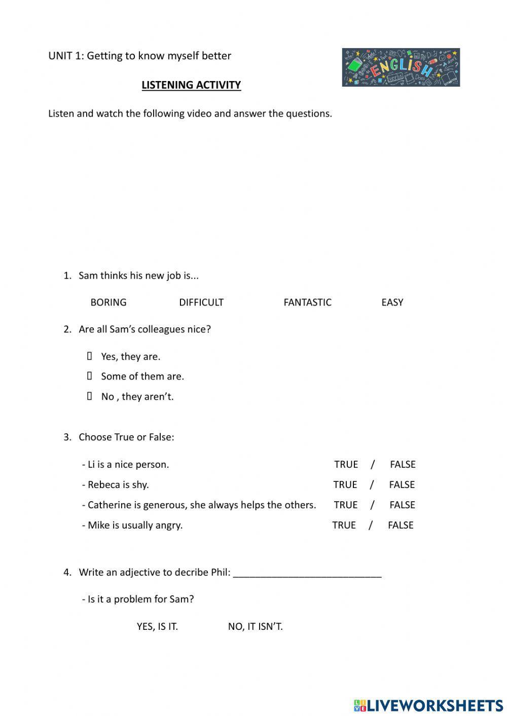 Listening. Describing personality