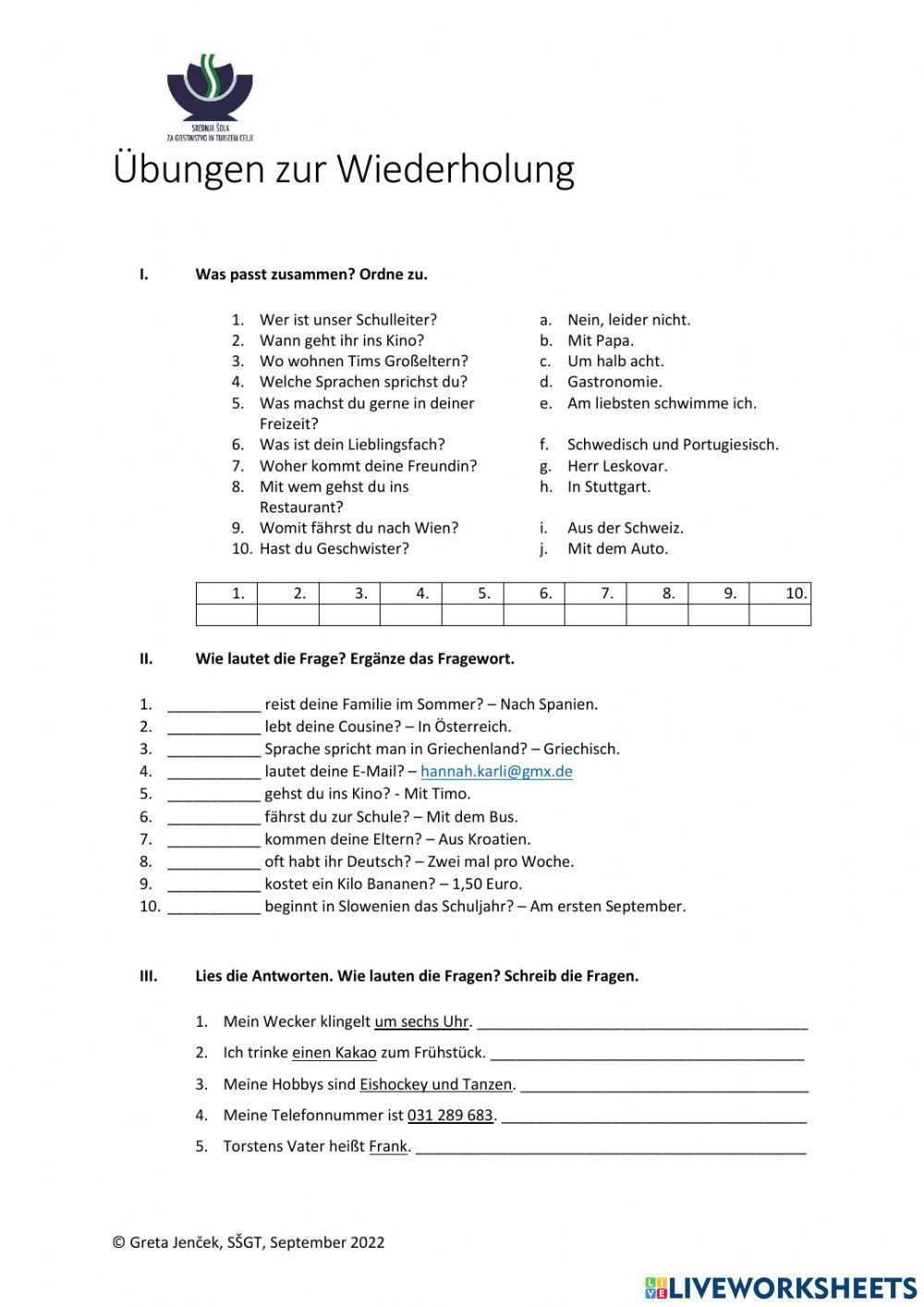 Fragesätze und Präsens