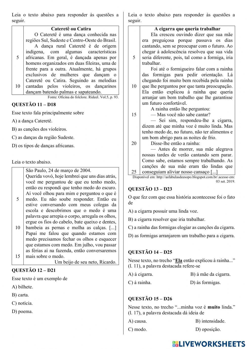 Simulado de Preparação Para o SPAECE