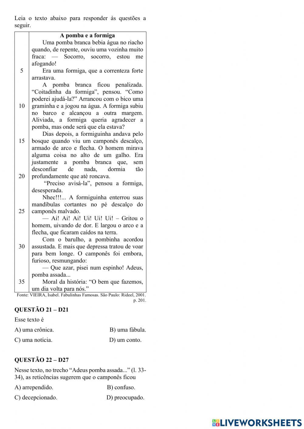 Simulado de Preparação Para o SPAECE