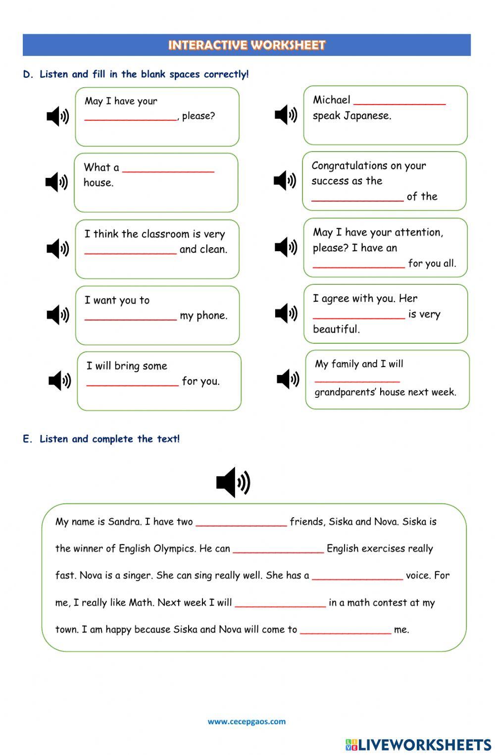 LKPD Interaktif Bahasa Inggris Tentang Listening Exercise 1 for Grade 8