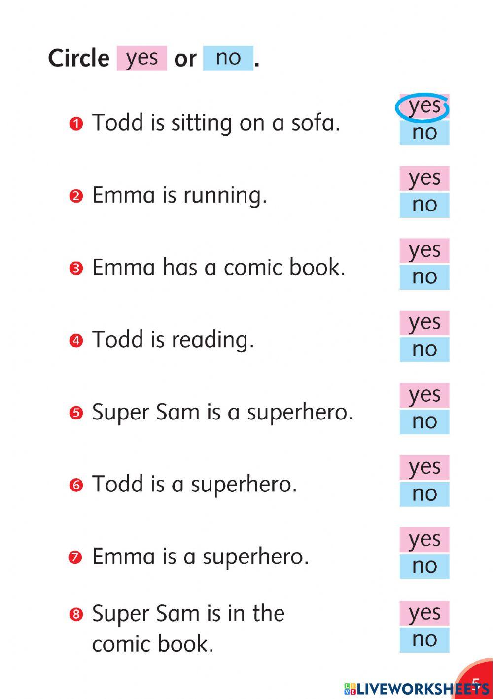 E3 reading homework Super Sam 1-10