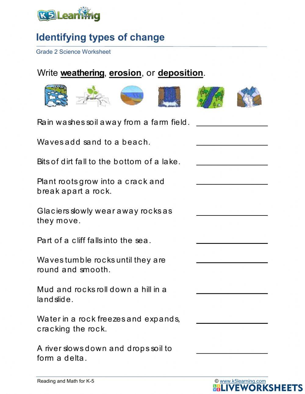 Weathering erosion and deposition online exercise for live worksheets