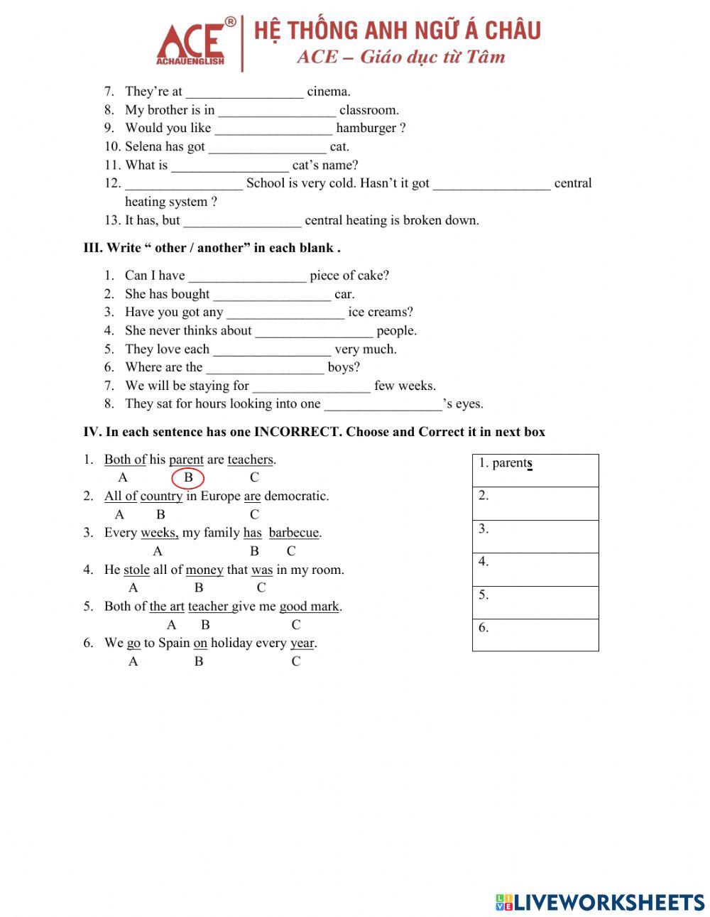 Unit 7 - Articles and other words before Nouns