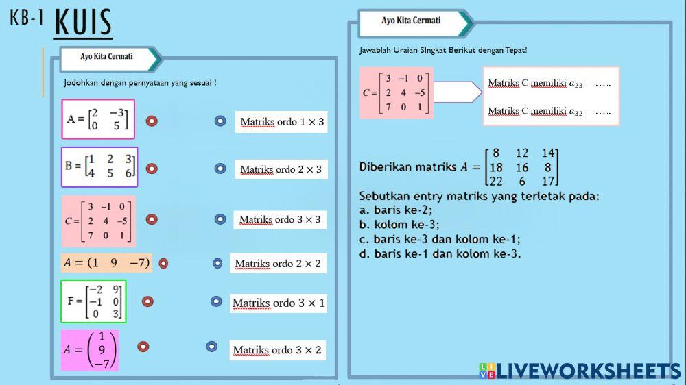 2146877 | Konsep Matriks | Asih Restari | LiveWorksheets