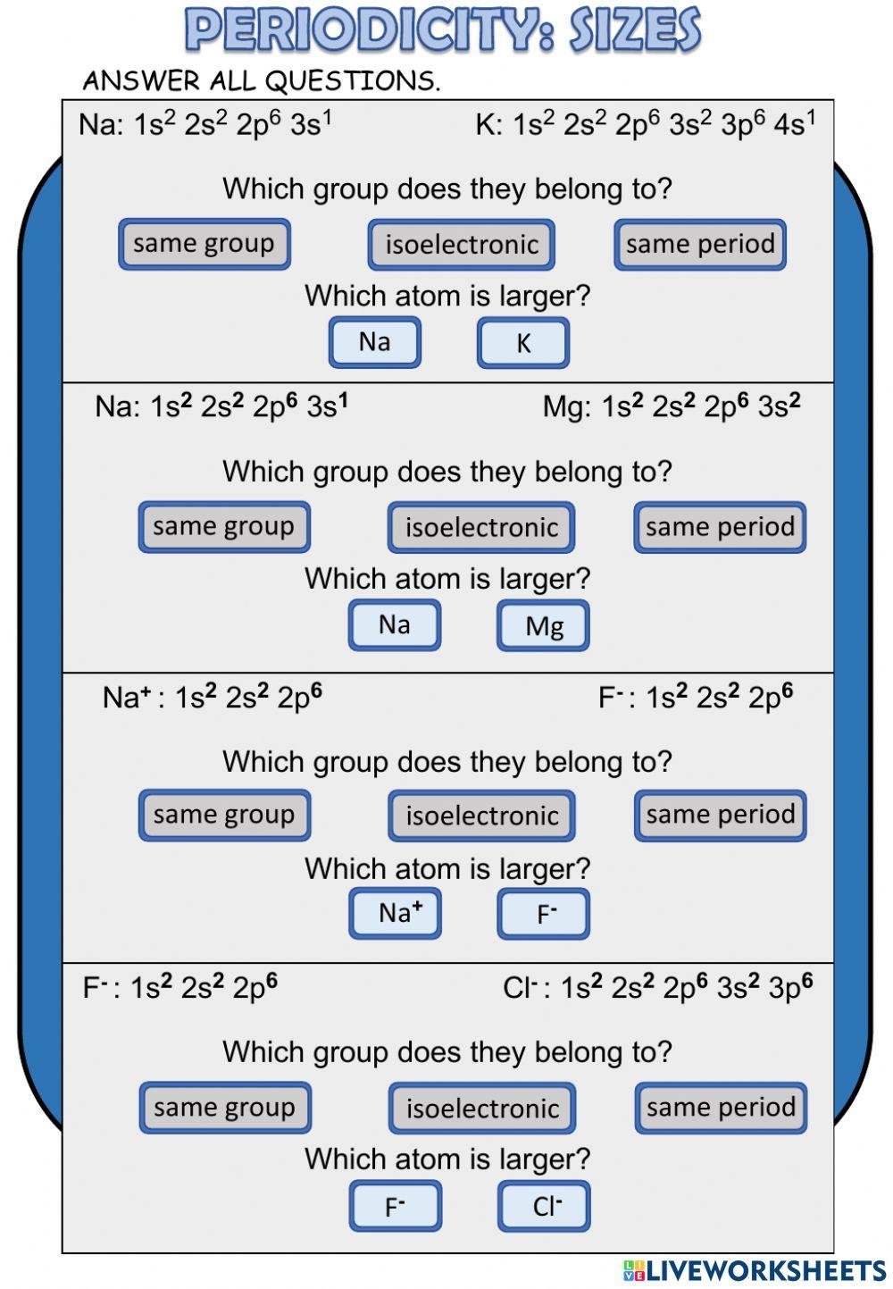 Periodicity: Sizes Periodicity: Sizes