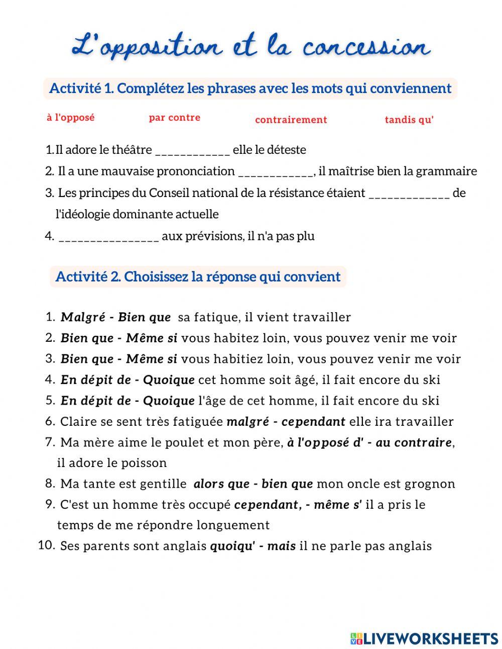 L'opposition et la concession