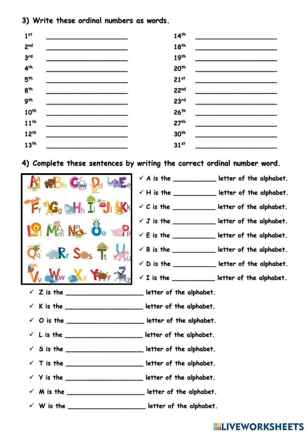 6th grade ordinal numbers WS
