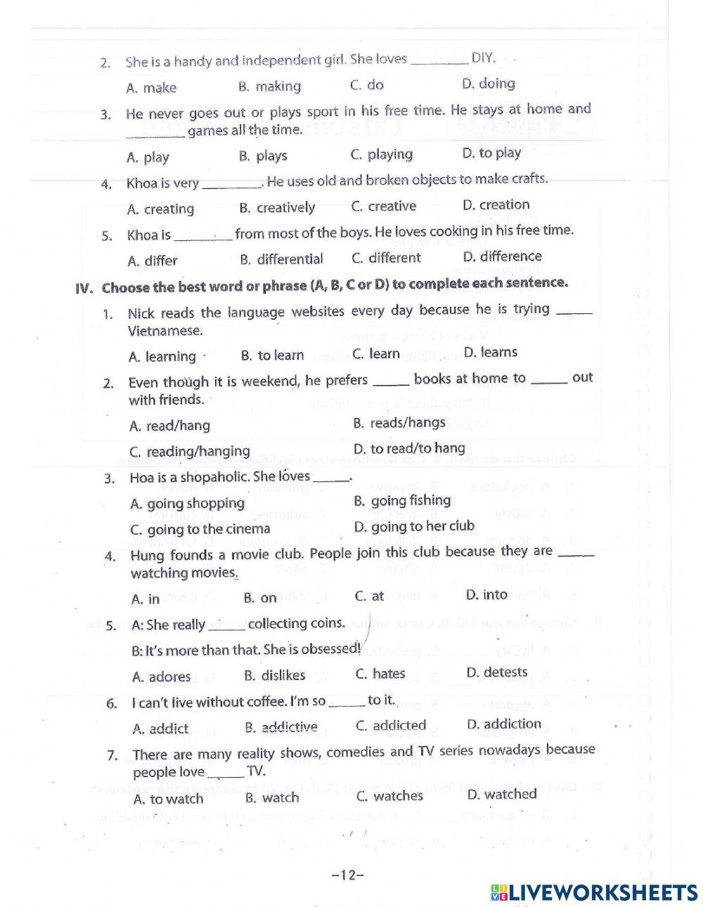 Unit 1: Leisure Activities