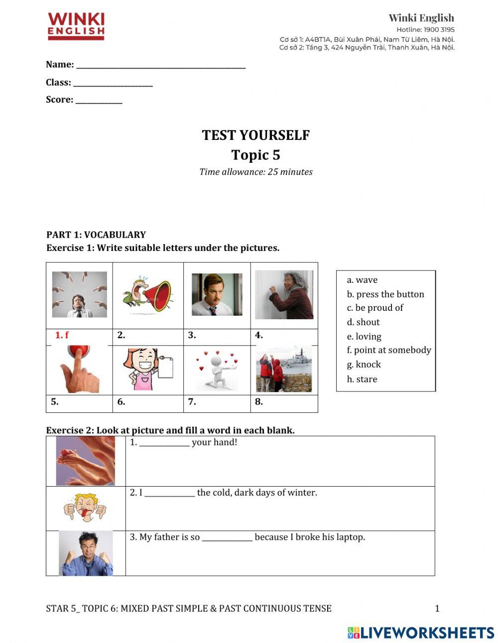 Topic 5 - Past Continuous Test