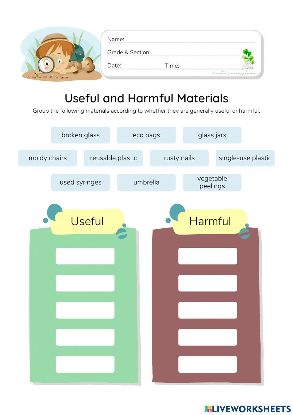 Useful and Harmful Materials - HunterWoodsPH.com Worksheet