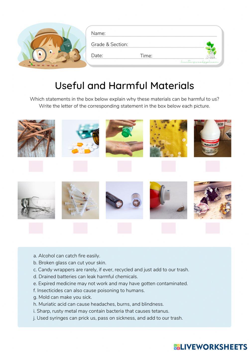Useful and Harmful Materials - HunterWoodsPH.com Worksheet