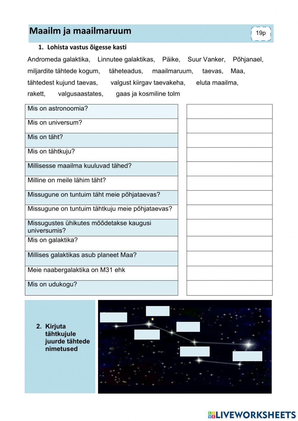 Maailm ja maailmaruum Maailm ja maailmaruum
