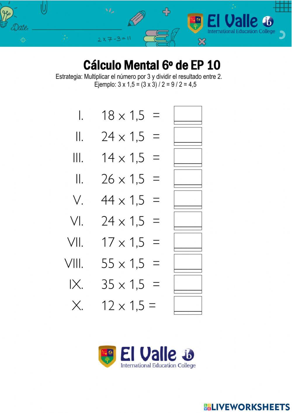 Cálculo Mental 6º de EP 10