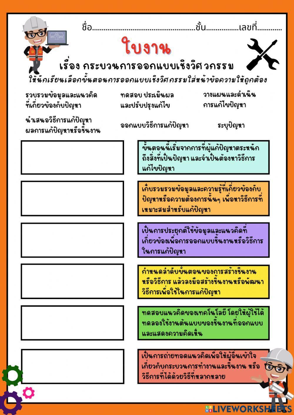ใบงาน 2.1 กระบวนการออกแบบเชิงวิศวกรรม