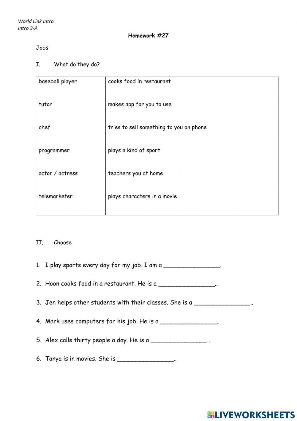 hw 27 online exercise for | Live Worksheets
