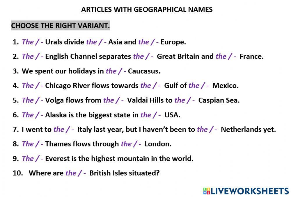 Articles with Geographical names